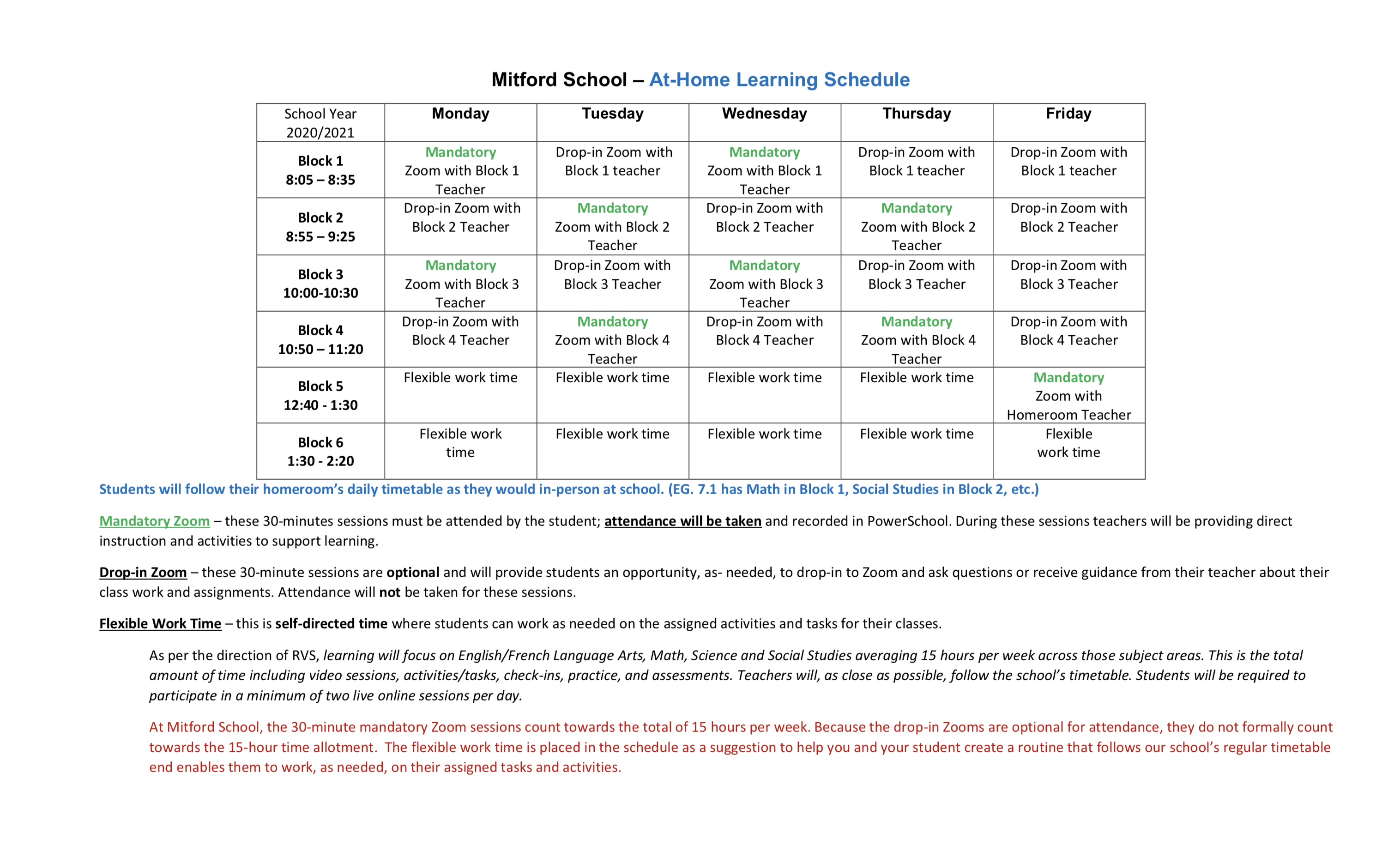 Grade 7/8 At-Home Learning Schedule and Parent/Student Guide